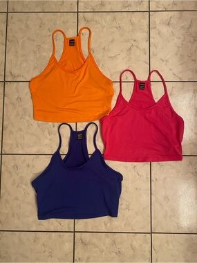 SHEIN  Racerback Spagetti Strapped Cropped Camis - Orange, Pink, Blue